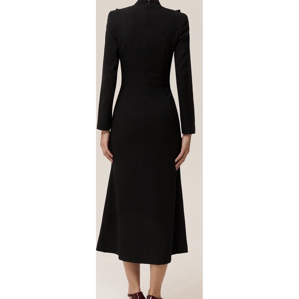 DALIA MACPHEE Black Midi Dress Gold Button Oversized Bow Mock Neck Long Sleeve M - Picture 5 of 10